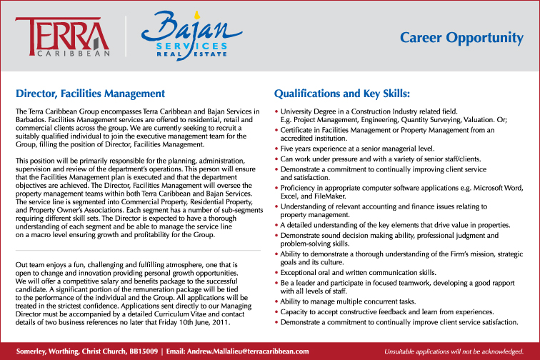 Career Opportunity - Director, Facilities Management