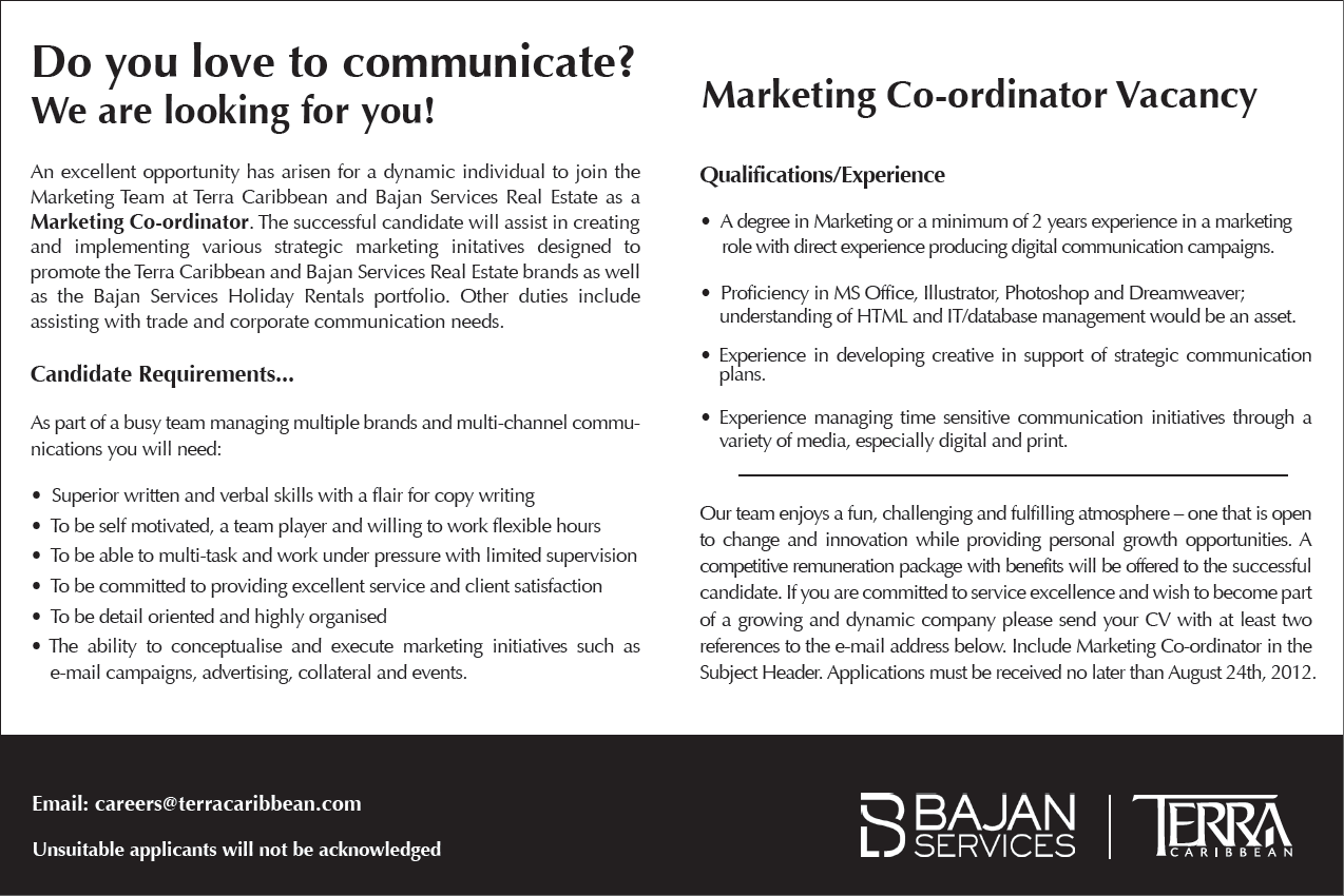 Marketing Co-ordinator Vacancy